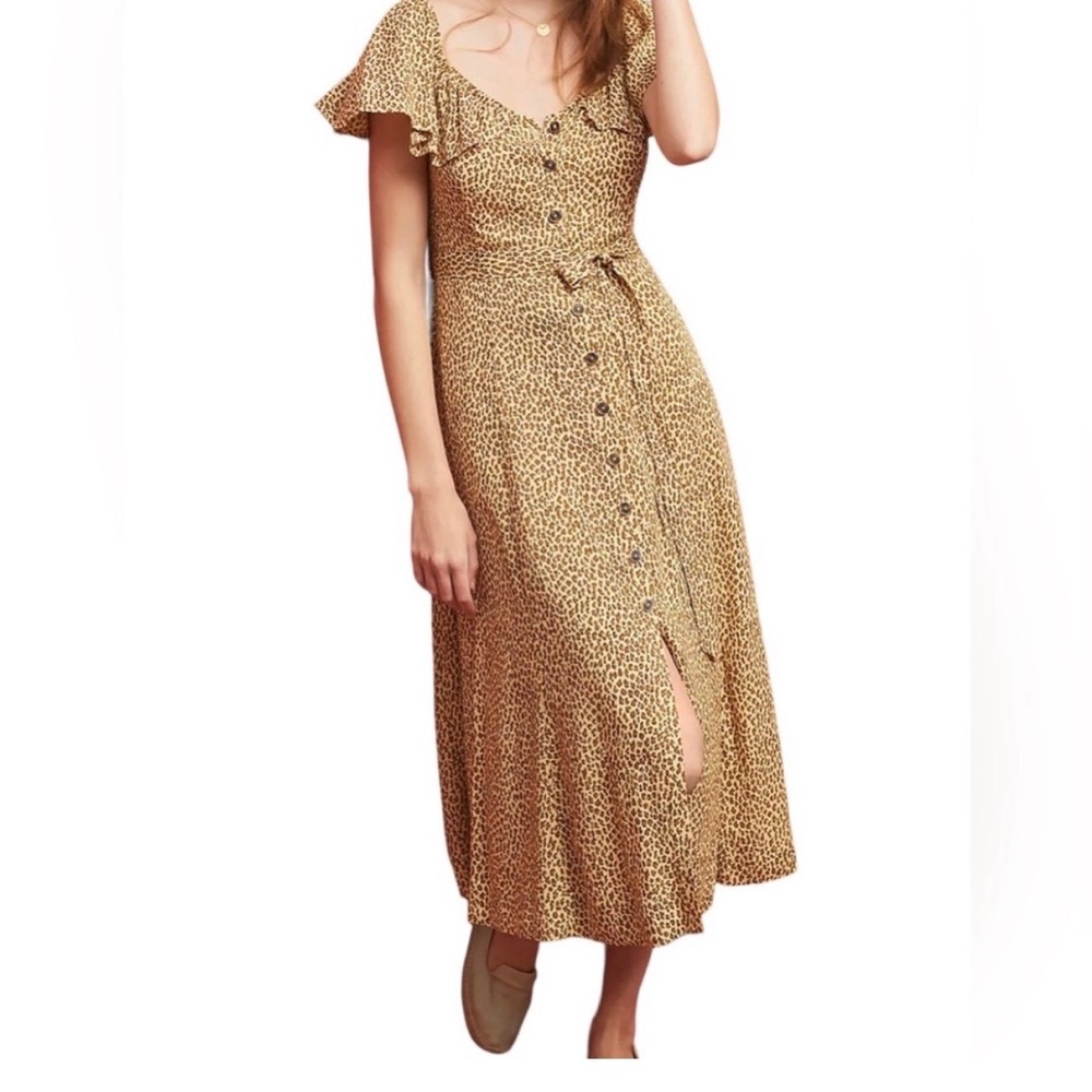 Anthropologie Bolano Cheetah-Print Button-Front Midi Dress - Picture 2 of 6